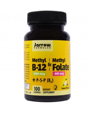 Jarrow Formulas, Methyl B-12 & Methyl Folate, Lemon Flavor, 1,000 mcg / 400 mcg, 100 Lozenges